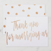 Carte De Remerciements Rose d'or "Merci pour nous marier" (Devant / Derrière)