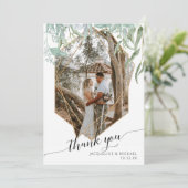 Carte De Remerciements Rose dorée géométrique simple et moderne avec feui (Debout devant)