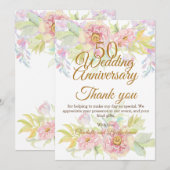 Carte De Remerciements rose du 50e anniversaire de Mariage (Devant / Derrière)