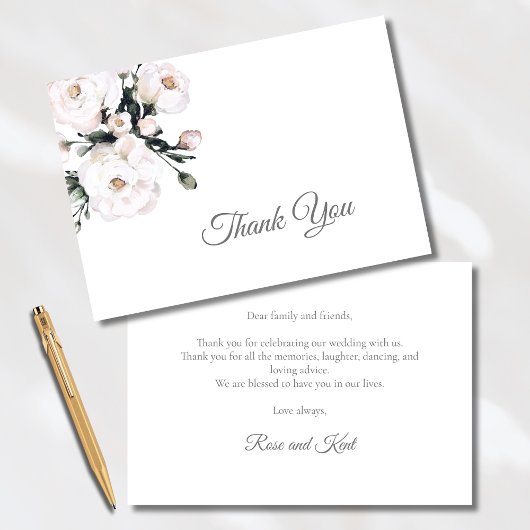 Carte De Remerciements Rose élégant | Mariage floral blanc