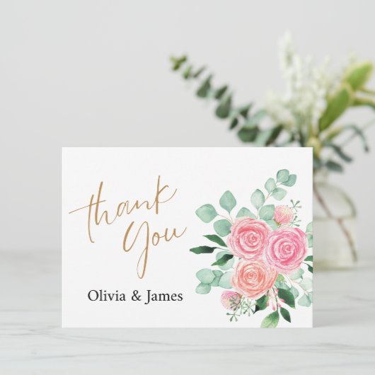 Carte De Remerciements Rose et Mariage de l'eucalyptus (Debout devant)