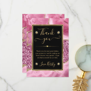 Carte De Remerciements Rose et Or Élégant Paillettes d'Agate Sweet 16