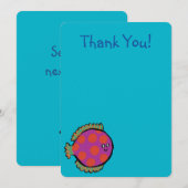 Carte De Remerciements Rose et poissons à pois oranges (Devant / Derrière)