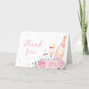 Carte De Remerciements Rose Fleur Poppin Champagne Bouteilles Baby shower