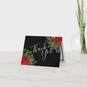 Carte De Remerciements Rose Floral Black et Red Peony Mariage