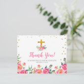 Carte de remerciements rose floral chic d'or (Debout devant)