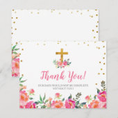 Carte de remerciements rose floral chic d'or (Devant / Derrière)