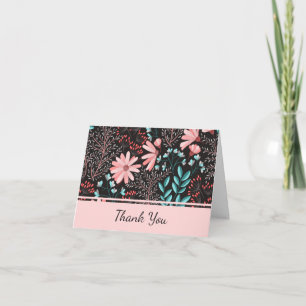 Carte De Remerciements Rose floral et sarcelle