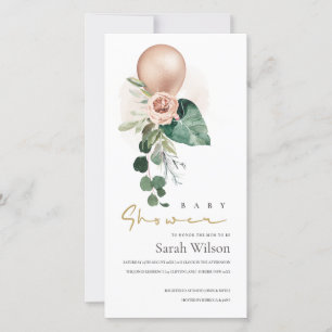 CARTE DE REMERCIEMENTS ROSE GOLD BALLOON FLORAL BUNCH BABY SHOWER INVITAT