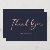 Carte De Remerciements Rose Gold Bleu Élégant Script Moderne (Devant / Derrière)