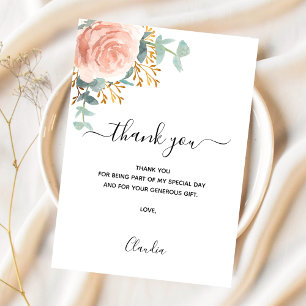 Carte De Remerciements Rose gold blush floral eucalyptus verdure