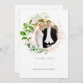Carte De Remerciements Rose Gold & Blush Geometry Greenery Mariage Photo (Devant / Derrière)