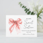Carte De Remerciements Rose Gold Bow Coquette Script Sweet 16 Thank You  (Debout devant)