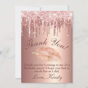 Carte De Remerciements Rose Gold Chic Pailleté Anniversaire qui dégouline