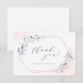Carte De Remerciements Rose Gold Dusty Blue Greenery Mariage géométrique (Devant / Derrière)