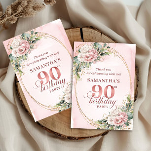 Carte De Remerciements Rose Gold Élégant Floral Eucalyptus 90e Anniversai