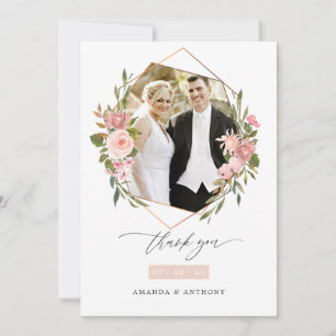 Carte De Remerciements Rose Gold et Blush Mariage Photo Géométrique