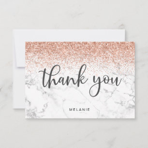 Carte De Remerciements Rose Gold Glitter Marbre Élégant Féminin