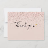 Carte De Remerciements Rose Gold Glitter Script Élégant Cœur en Or (Devant)