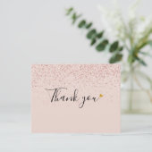 Carte De Remerciements Rose Gold Glitter Script Élégant Cœur en Or (Debout devant)