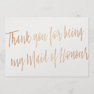 Carte De Remerciements Rose Gold "Merci pour être ma servante d'honneur"