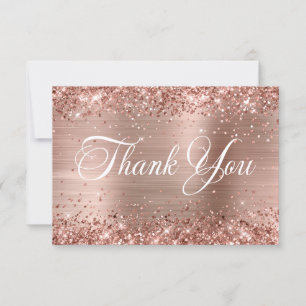 Carte De Remerciements Rose Gold Pailleté Belle Écriture Anniversaire