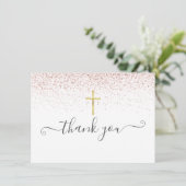 Carte De Remerciements Rose Gold Pailleté Croix Script (Debout devant)