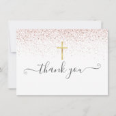Carte De Remerciements Rose Gold Pailleté Croix Script (Devant)