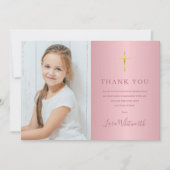 Carte De Remerciements Rose Gold Photo First Holy Communion (Devant)