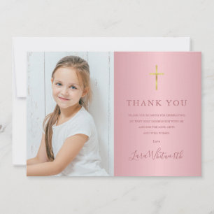 Carte De Remerciements Rose Gold Photo First Holy Communion