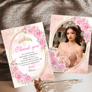 Carte De Remerciements Rose Gold Quinceanera Miss Quince 15 Anos Annivers