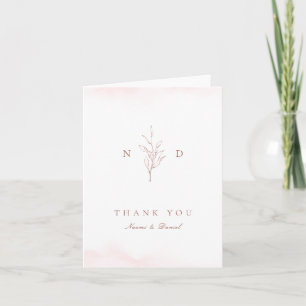Carte De Remerciements Rose gold simple feuilles botaniques monogramme ma