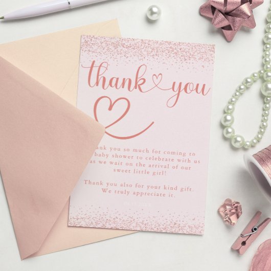 Carte De Remerciements Rose Gold Thank You Confetti Heart Script