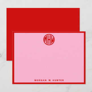 Carte De Remerciements Rose Guimauve Monogramme de Cercle en Fonte DIY BG
