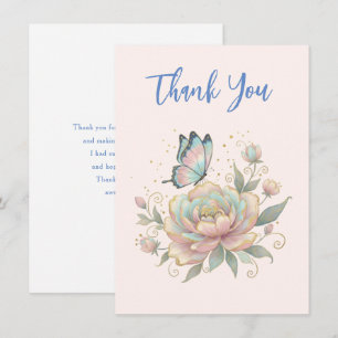 Carte De Remerciements Rose Magique et Couleurs Pastel Papillon