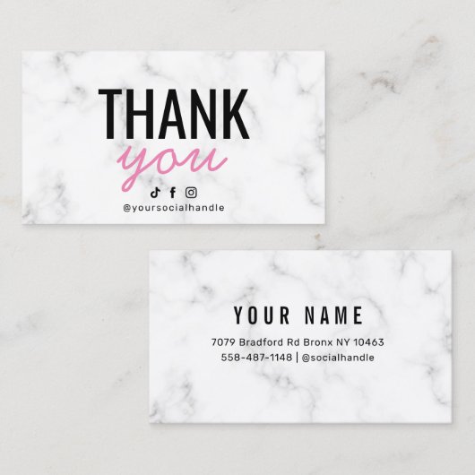 Carte de remerciements rose marbre  (Devant / Derrière)