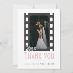 Carte De Remerciements Rose moderne cinéma ajouter photo florale mariage 