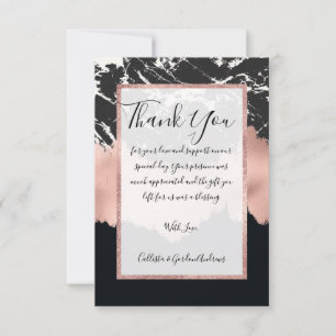 Carte De Remerciements Rose moderne Gold Noir Marbre Blanc Brosse