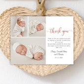 Carte De Remerciements Rose moderne Gold Script Baby 3 Photo Collage