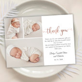 Carte De Remerciements Rose moderne Gold Script Baby 3 Photo Collage