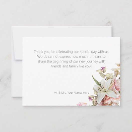 Carte De Remerciements Rose moderne rose pâle et Mariage Lily (Dos)