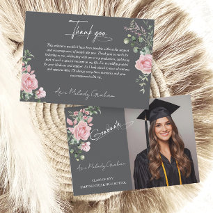Carte De Remerciements Rose moderne rose Script Photo de remise de diplôm