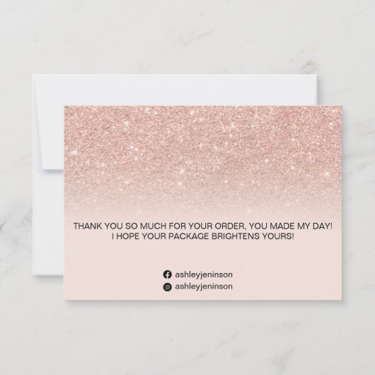 Carte De Remerciements Rose or faux parties scintillant pink ombre script (Dos)