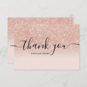 Carte De Remerciements Rose or faux parties scintillant pink ombre script (Devant / Derrière)