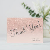 Carte De Remerciements Rose or faux parties scintillant rose ombre chic m (Debout devant)