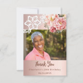 Carte De Remerciements Rose or floral blanc dentelle d'anniversaire (Devant)