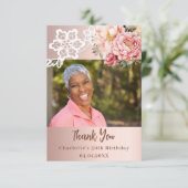 Carte De Remerciements Rose or floral blanc dentelle d'anniversaire (Debout devant)