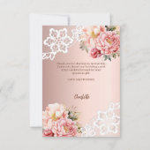 Carte De Remerciements Rose or floral blanc dentelle d'anniversaire (Dos)