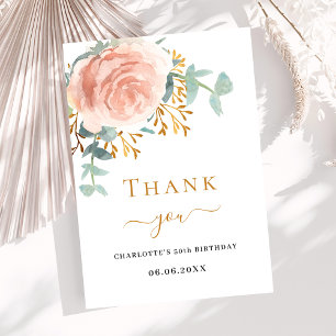 Carte De Remerciements Rose or floral verdure élégant anniversaire