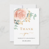 Carte De Remerciements Rose or floral verdure élégant anniversaire (Devant)